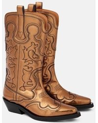 Ganni - Mid Shaft Embroidered Western Boots - Lyst
