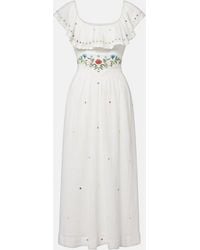 RIXO London - Ebony Embroidered Cotton Midi Dress - Lyst