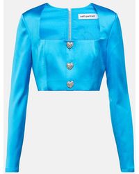 Self-Portrait - Crystal-Embellished Satin Crop Top - Lyst
