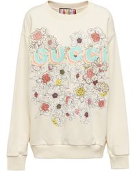 Gucci Floral Embroidered Cotton Sweatshirt - White