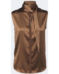 Dorothee Schumacher - Sense Of Shine Tie-Neck Silk-Blend Satin Top - Lyst