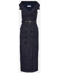 Self-Portrait - Belted Boucle Midi Dress - Lyst