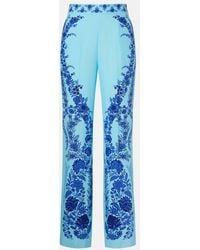 Etro - Floral Silk Straight Pants - Lyst
