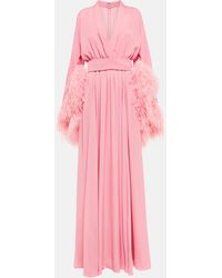 Elie Saab Feather-trimmed Silk Gown - Pink