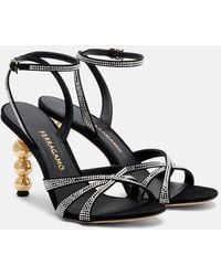 Ferragamo - 90 Crystal-Embellished Suede Sandals - Lyst