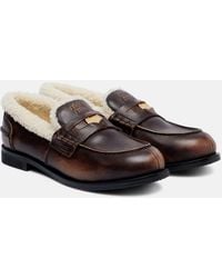 Miu Miu - Shearling-Lined Leather Penny Loafers - Lyst