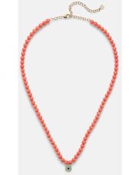 Sydney Evan - Evil Eye 14kt Gold And Coral Beaded Necklace With Diamonds - Lyst