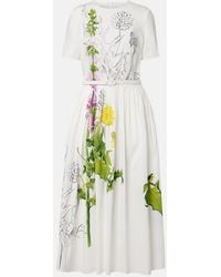 Oscar de la Renta - Belted Floral-Print Cotton-Blend Poplin Midi Dress - Lyst