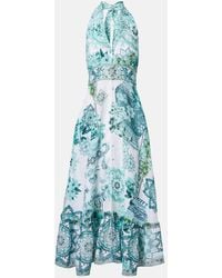 CAMILLA - Embellished Ruffled Halterneck Linen Midi Dress - Lyst