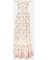 Agua Bendita - Vestido Largo Achiote De Lino Bordado - Lyst