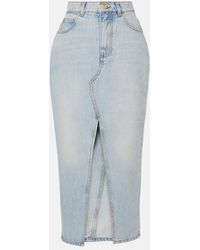 Balmain - Denim Midi Skirt - Lyst