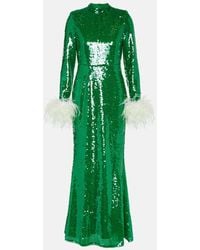 Self-Portrait - Sequined Feather-Trimmed Gown - Lyst