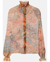 Etro - Printed Ruffled Silk Blouse - Lyst