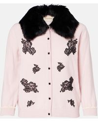 Valentino - Shearling-Trimmed Virgin Wool Cardigan - Lyst