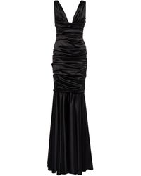 Dolce & Gabbana Ruched Silk-blend Satin Gown - Black