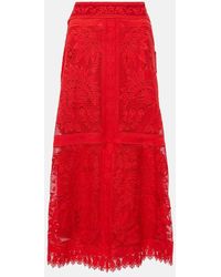 FARM Rio - Red Toucan Guipure Lace Midi Skirt - Lyst