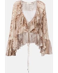 Blumarine - Ruffled Leopard-Print Chiffon Top - Lyst