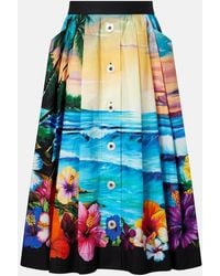 Dolce & Gabbana - Pleated Printed Cotton Midi Skirt - Lyst