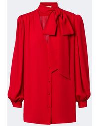 Valentino Garavani - Tie-Neck Silk Georgette Blouse - Lyst