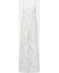 Juliet Dunn - Embroidered Semi-Sheer Cotton Maxi Dress - Lyst