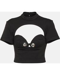 Area - Embellished Cutout Ponte Crop Top - Lyst