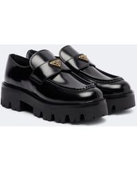 Prada - Logo Leather Platform Loafers - Lyst