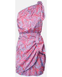 Poupette - Celie Printed Gathered One-Shoulder Minidress - Lyst