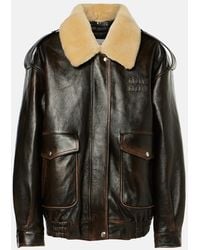 Miu Miu - Logo Faux Shearling-Trimmed Leather Jacket - Lyst