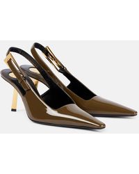 Saint Laurent - Escarpins Slingback Lee 75 En Cuir Verni - Lyst