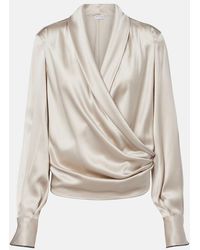 Brunello Cucinelli - Draped Silk-Blend Satin Blouse - Lyst
