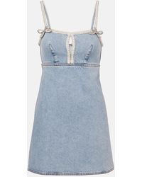 Self-Portrait - Embellished Bow-Detail Denim Minidress - Lyst