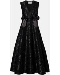 Ganni - Bow-Detail Floral Satin Cloque Midi Dress - Lyst