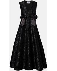 Ganni - Bow-Detail Floral Satin Cloque Midi Dress - Lyst