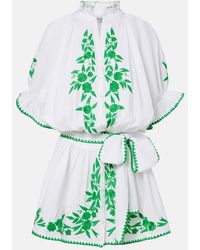 Juliet Dunn - Embroidered Cotton And Linen Minidress - Lyst