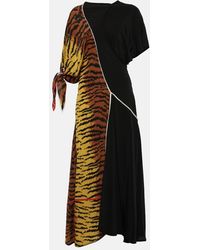 Victoria Beckham - Asymmetric Animal-Print Silk Maxi Dress - Lyst