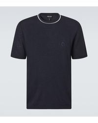 Giorgio Armani - Logo Linen And Silk T-Shirt - Lyst