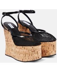 Alaïa - Patent Leather And Mesh Wedge Sandals - Lyst