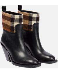 Burberry - Vintage Check Leather Ankle Boots - Lyst