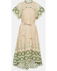 Zimmermann - Raie Embroidered Cotton Midi Dress - Lyst