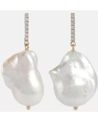 Mateo - 14kt Gold Earrings With Diamonds And Baroque Pearls - Lyst