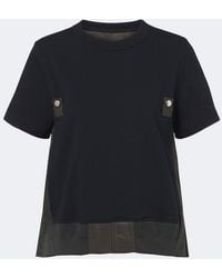 Sacai - Paneled Plisse Cotton Jersey T-Shirt - Lyst