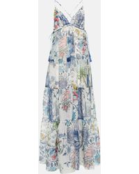 Etro Floral Cotton And Silk Maxi Dress - Blue