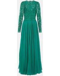 Dolce & Gabbana - Long Chiffon And Lace Dress - Lyst