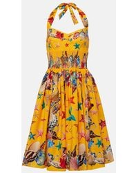 Dolce & Gabbana - Capri Printed Shirred Cotton Midi Dress - Lyst