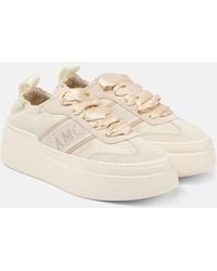 Ferragamo - Plateau-Sneakers Aus Leder Mit Veloursleder - Lyst