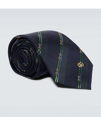 Gucci - 7cm Embroidered Striped Silk-jacquard Tie - Lyst