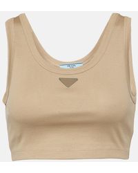 Prada - Tank top in jersey di cotone con logo - Lyst
