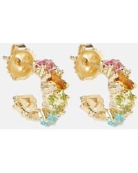 Suzanne Kalan - 14kt Gold Mini Hoop Earrings With Gemstones And Diamonds - Lyst