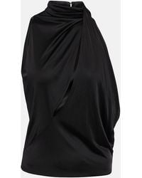 Versace - Cutout Turtleneck Satin Top - Lyst