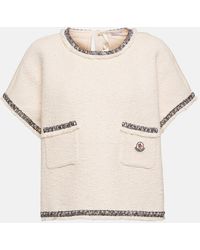 Moncler - Embroidered Knitted Cotton-blend Top - Lyst